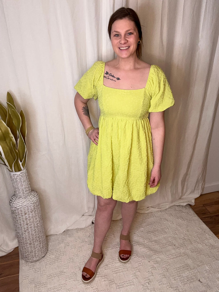 Kiwi Babydoll Dress-Dresses-hem and thread-The Silo Boutique, Women's Fashion Boutique Located in Warren and Grand Forks North Dakota