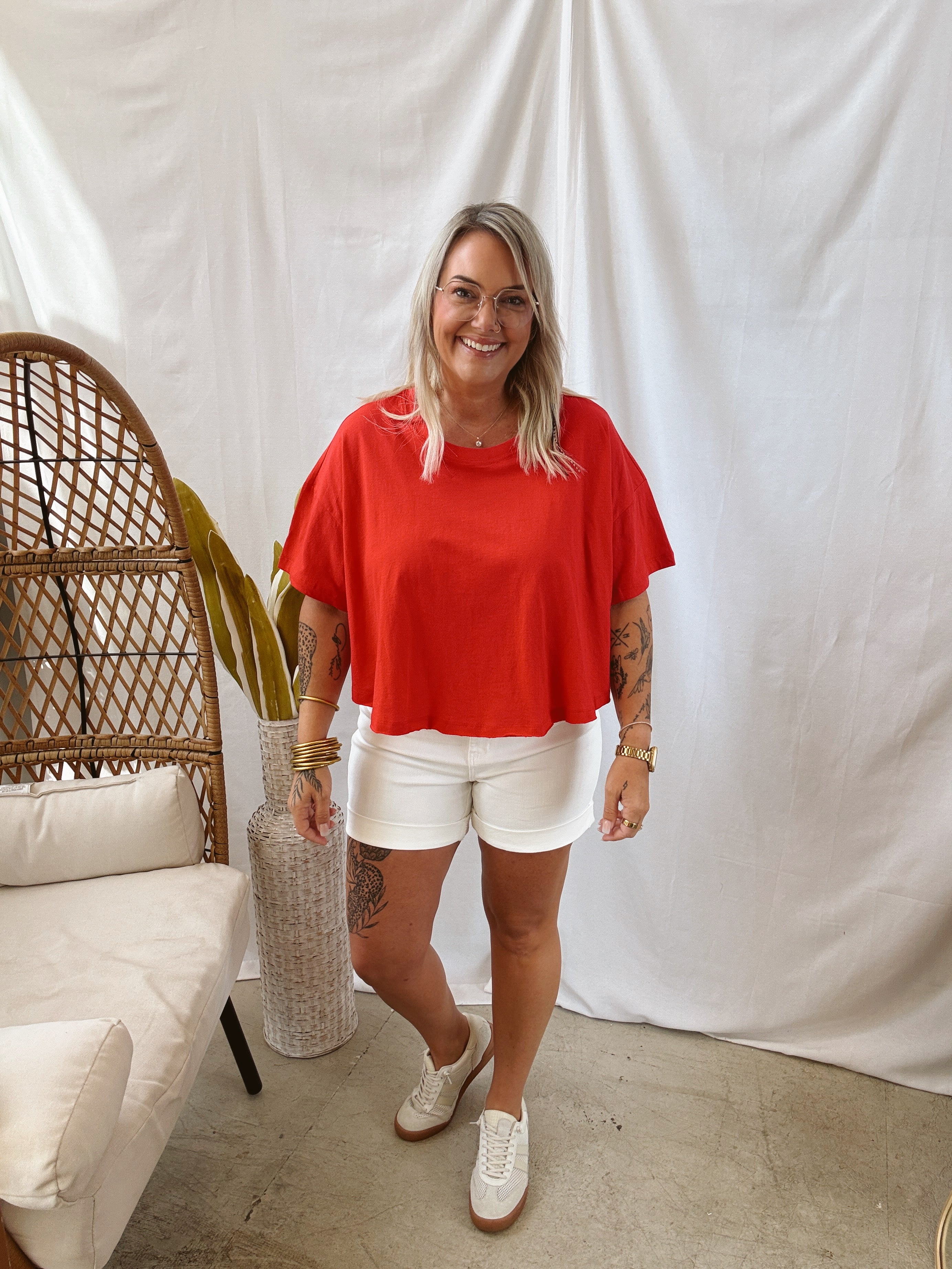 Zen Short Sleeve Crop Top-Red-Short Sleeve Tops-Zenana-The Silo Boutique, Women's Fashion Boutique Located in Warren and Grand Forks North Dakota