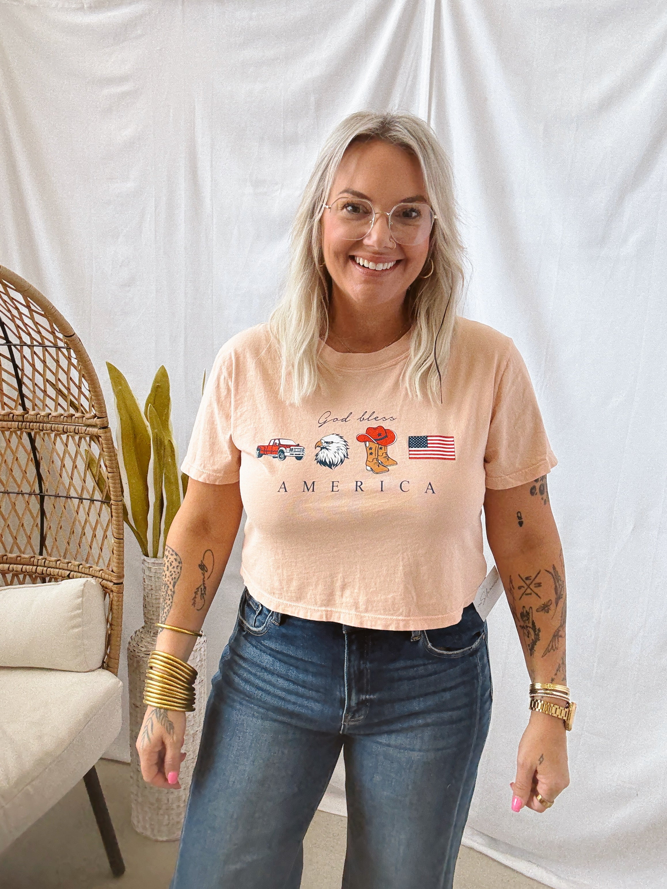 God Bless America Tee-Burnt Orange-Graphic Tees-heart and luv-The Silo Boutique, Women's Fashion Boutique Located in Warren and Grand Forks North Dakota