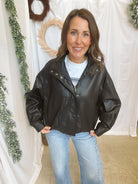 Faux Leather Bomber Jacket-Black-Coats & Jackets-blu pepper-The Silo Boutique, Women's Fashion Boutique Located in Warren and Grand Forks North Dakota