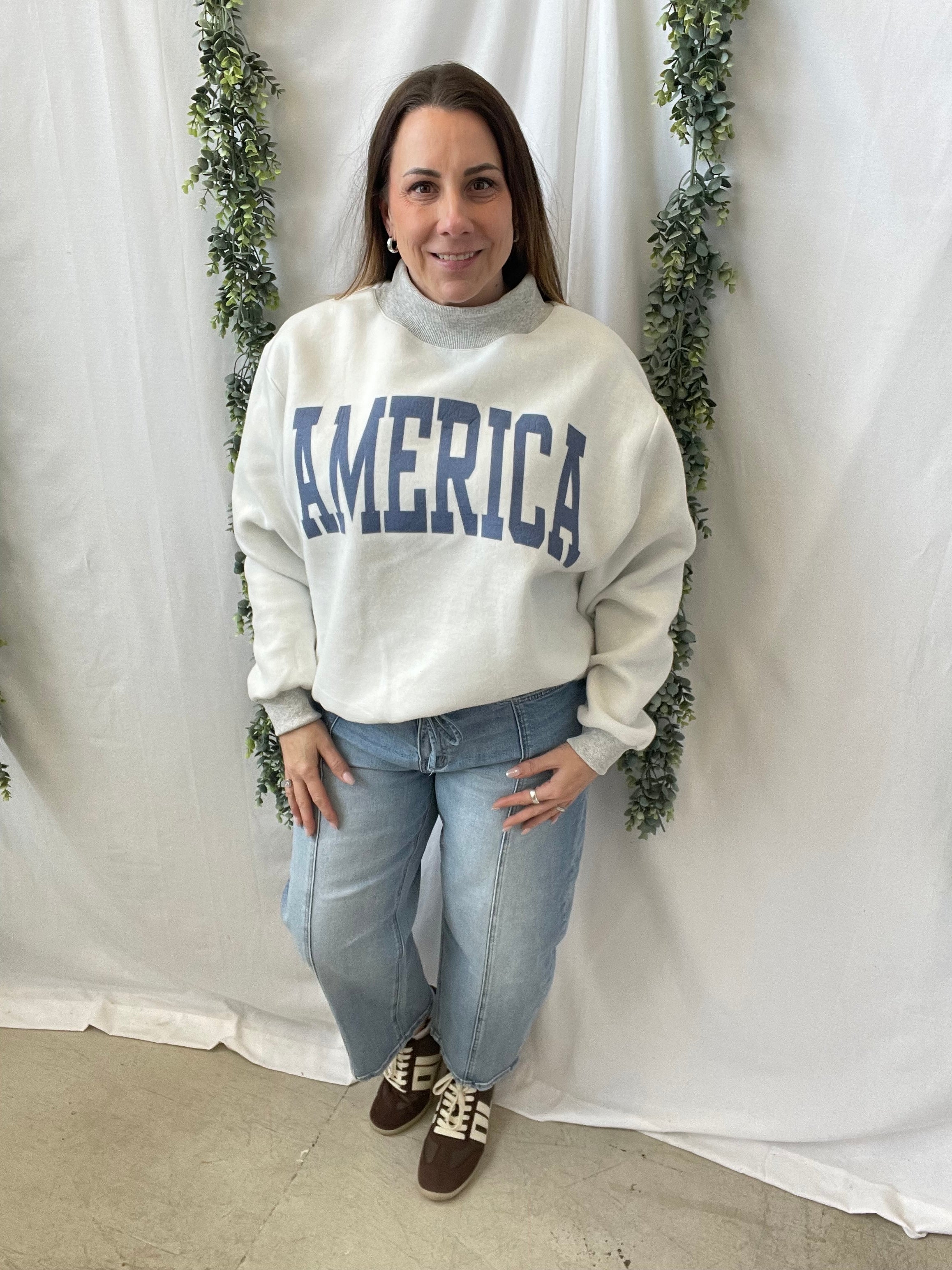USA Grey Mock Sweatshirt-Sweatshirts-bucketlist-The Silo Boutique, Women's Fashion Boutique Located in Warren and Grand Forks North Dakota