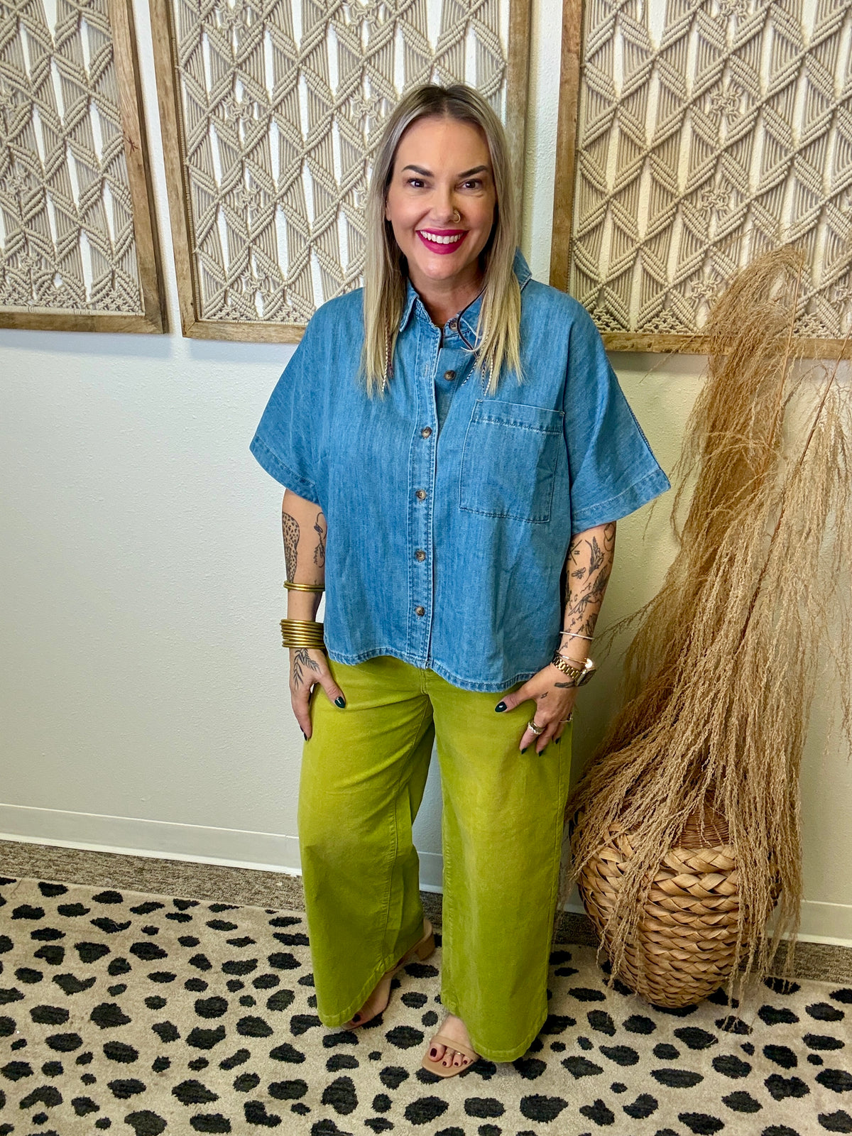 Celia Denim Short Sleeve Top-Short Sleeve Tops-twentyfourth-The Silo Boutique, Women's Fashion Boutique Located in Warren and Grand Forks North Dakota