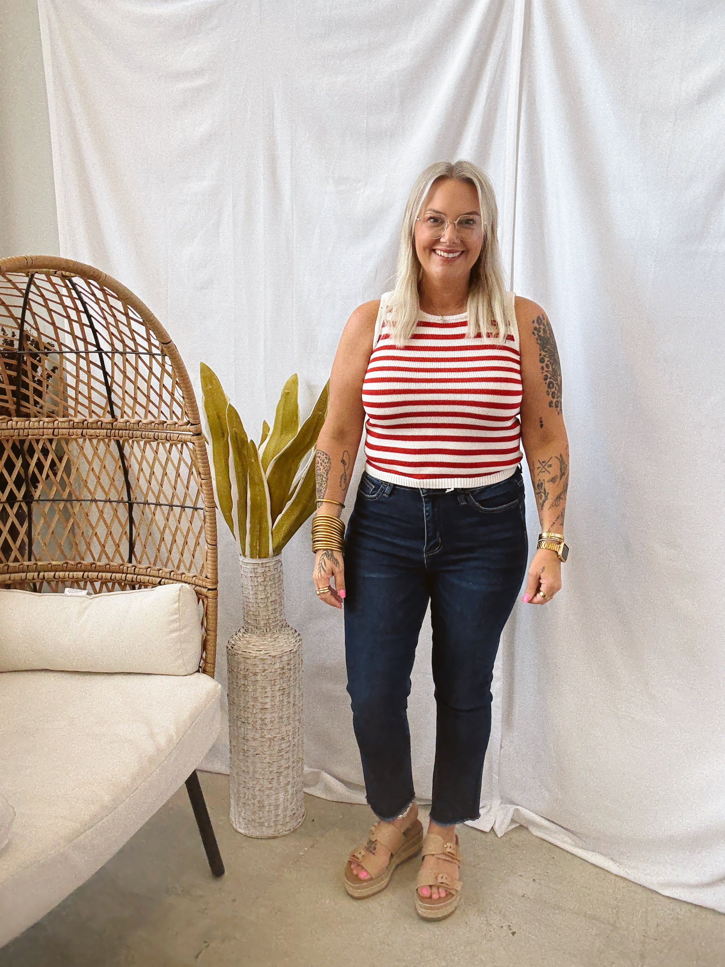 Oh My Striped Tank Top-Red-Tank Tops-blu pepper-The Silo Boutique, Women's Fashion Boutique Located in Warren and Grand Forks North Dakota