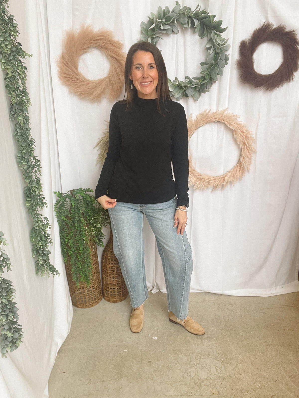 Lana Mock Long Sleeve Top-Black-Long Sleeve Tops-staccato-The Silo Boutique, Women's Fashion Boutique Located in Warren and Grand Forks North Dakota