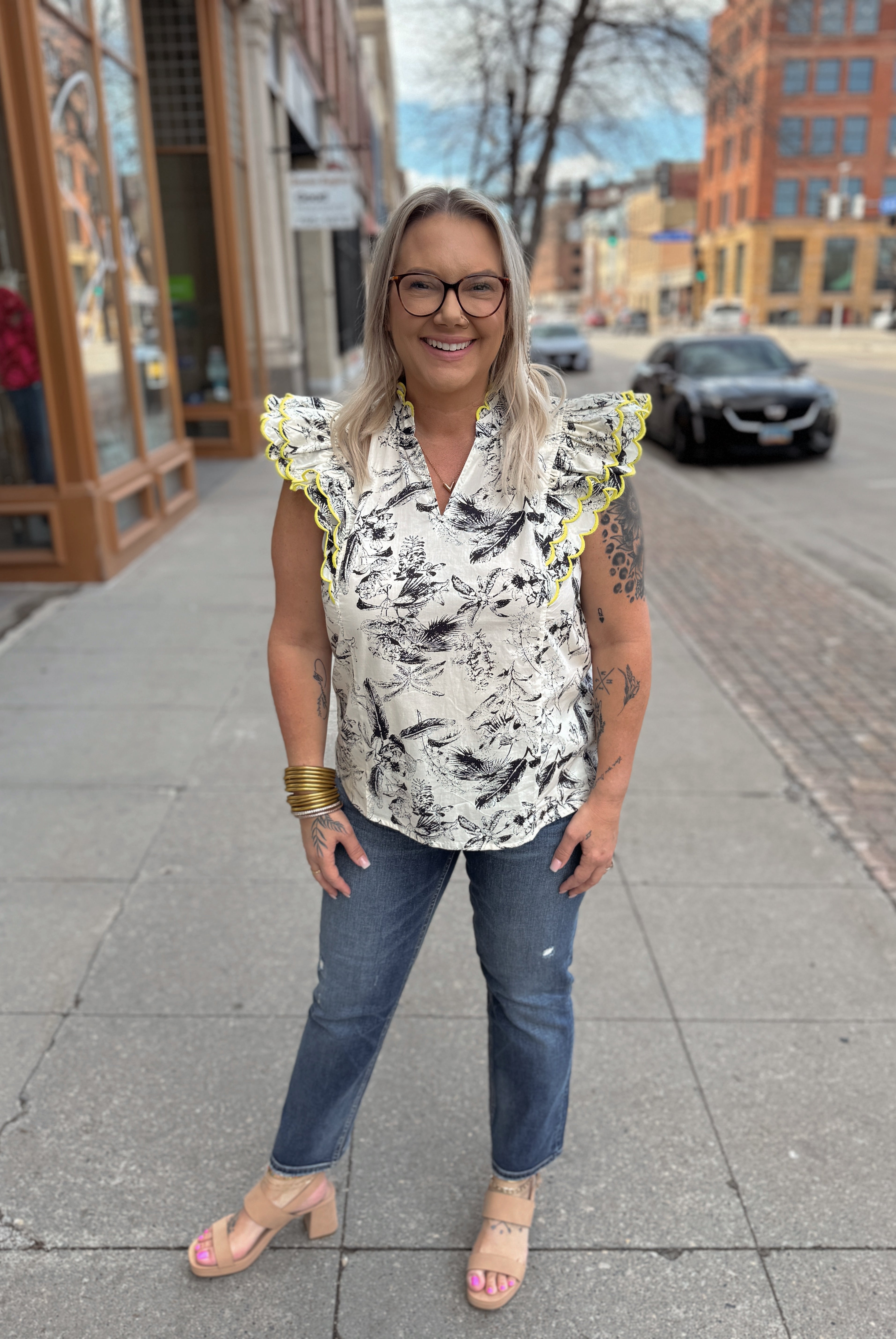 Leaf Print Top-Short Sleeve Tops-entro-The Silo Boutique, Women's Fashion Boutique Located in Warren and Grand Forks North Dakota