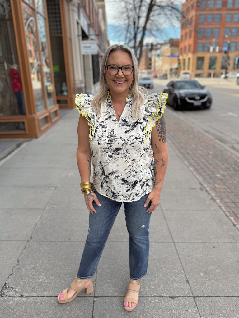 Leaf Print Top-Short Sleeve Tops-entro-The Silo Boutique, Women's Fashion Boutique Located in Warren and Grand Forks North Dakota