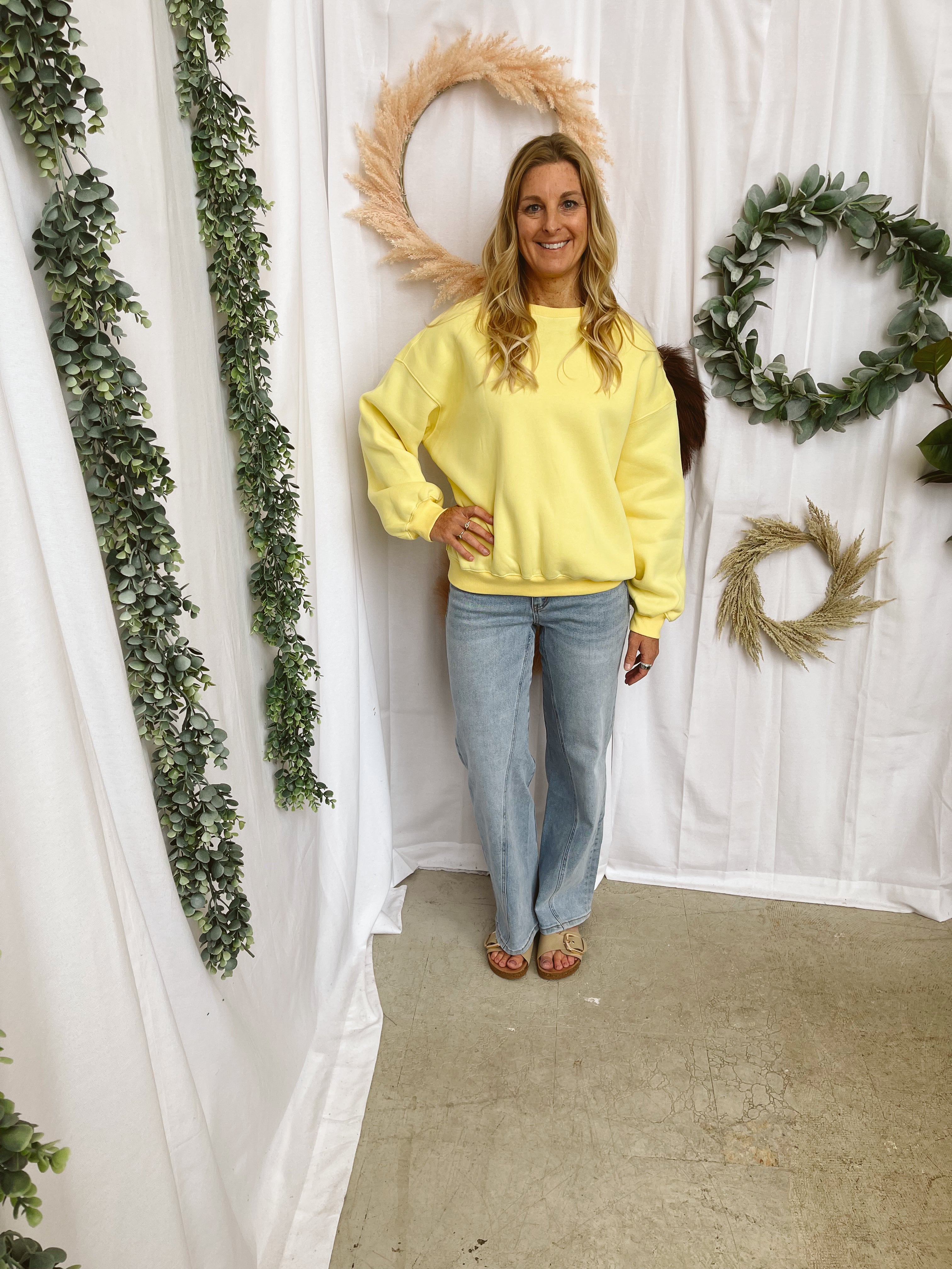 Varsity Crew Sweatshirt-Yellow-Sweatshirts-tictoc-The Silo Boutique, Women's Fashion Boutique Located in Warren and Grand Forks North Dakota