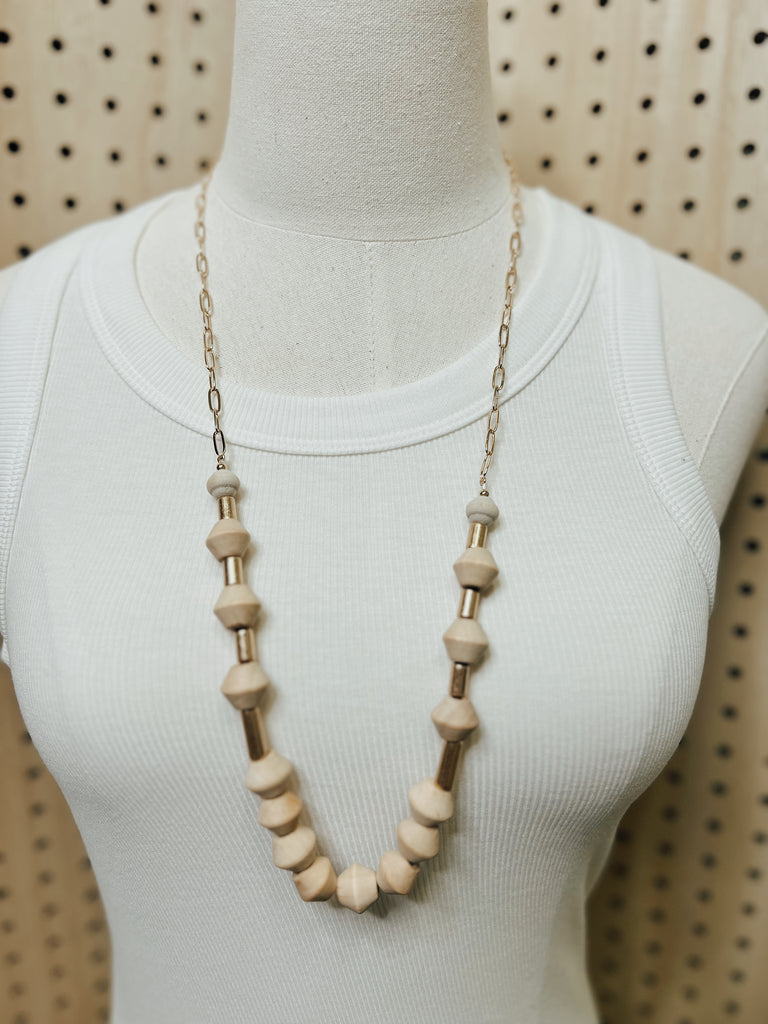 Walnut Wood Beaded Long Necklace-Necklaces-Fame-The Silo Boutique, Women's Fashion Boutique Located in Warren and Grand Forks North Dakota