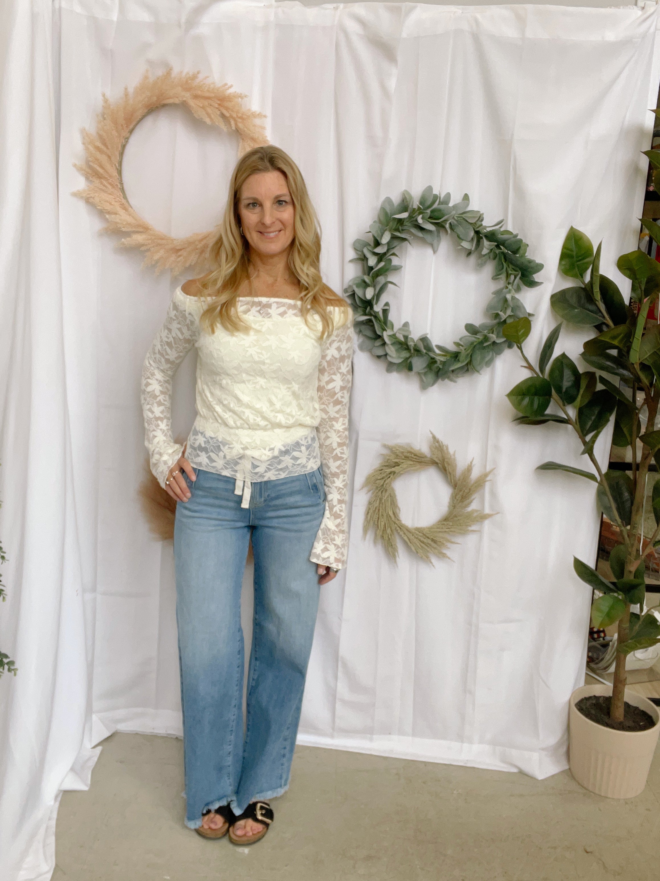Cream Velora Lace Top-Long Sleeve Tops-tictoc-The Silo Boutique, Women's Fashion Boutique Located in Warren and Grand Forks North Dakota