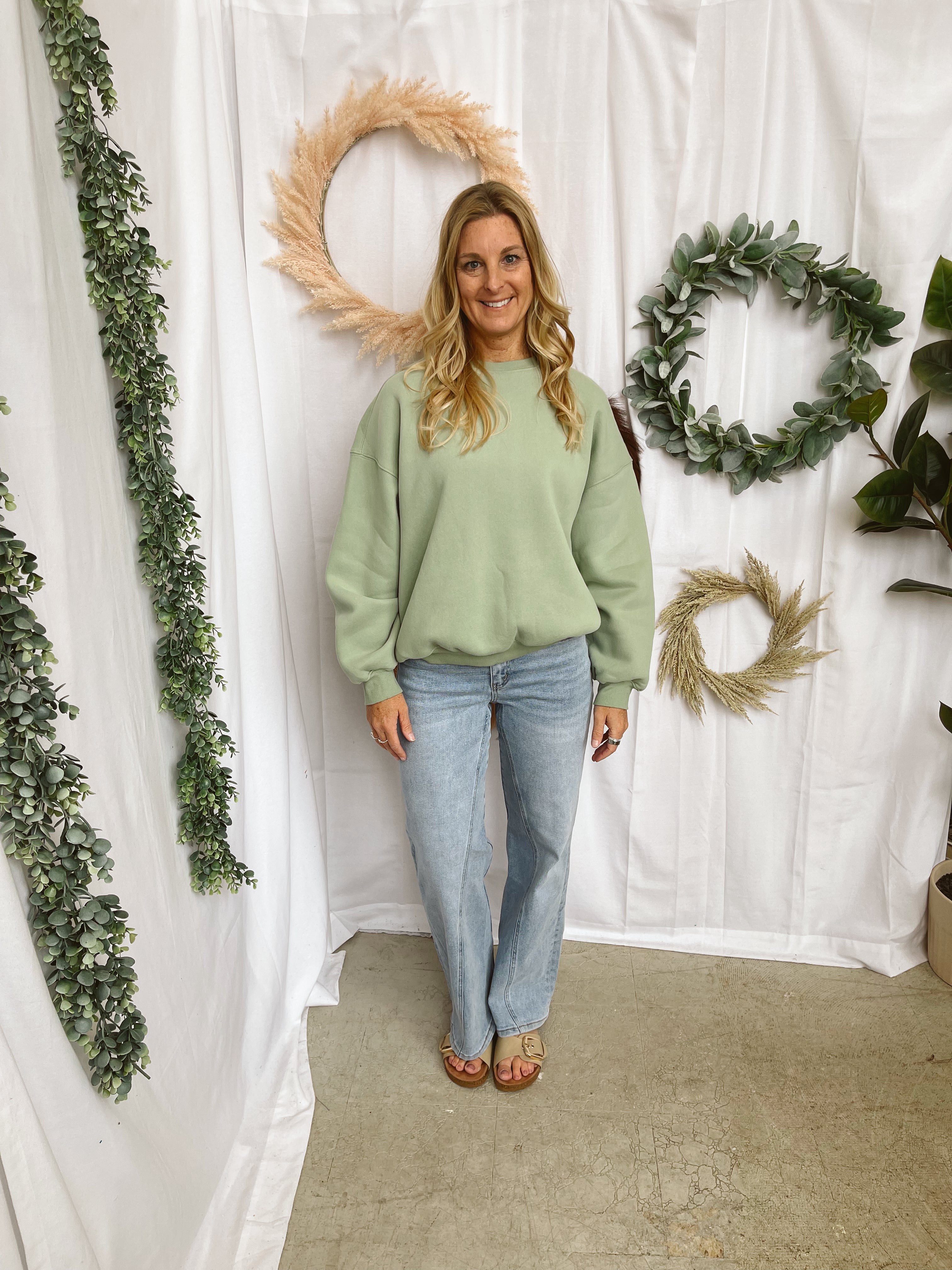 Varsity Crew Sweatshirt-Sage-Sweatshirts-tictoc-The Silo Boutique, Women's Fashion Boutique Located in Warren and Grand Forks North Dakota