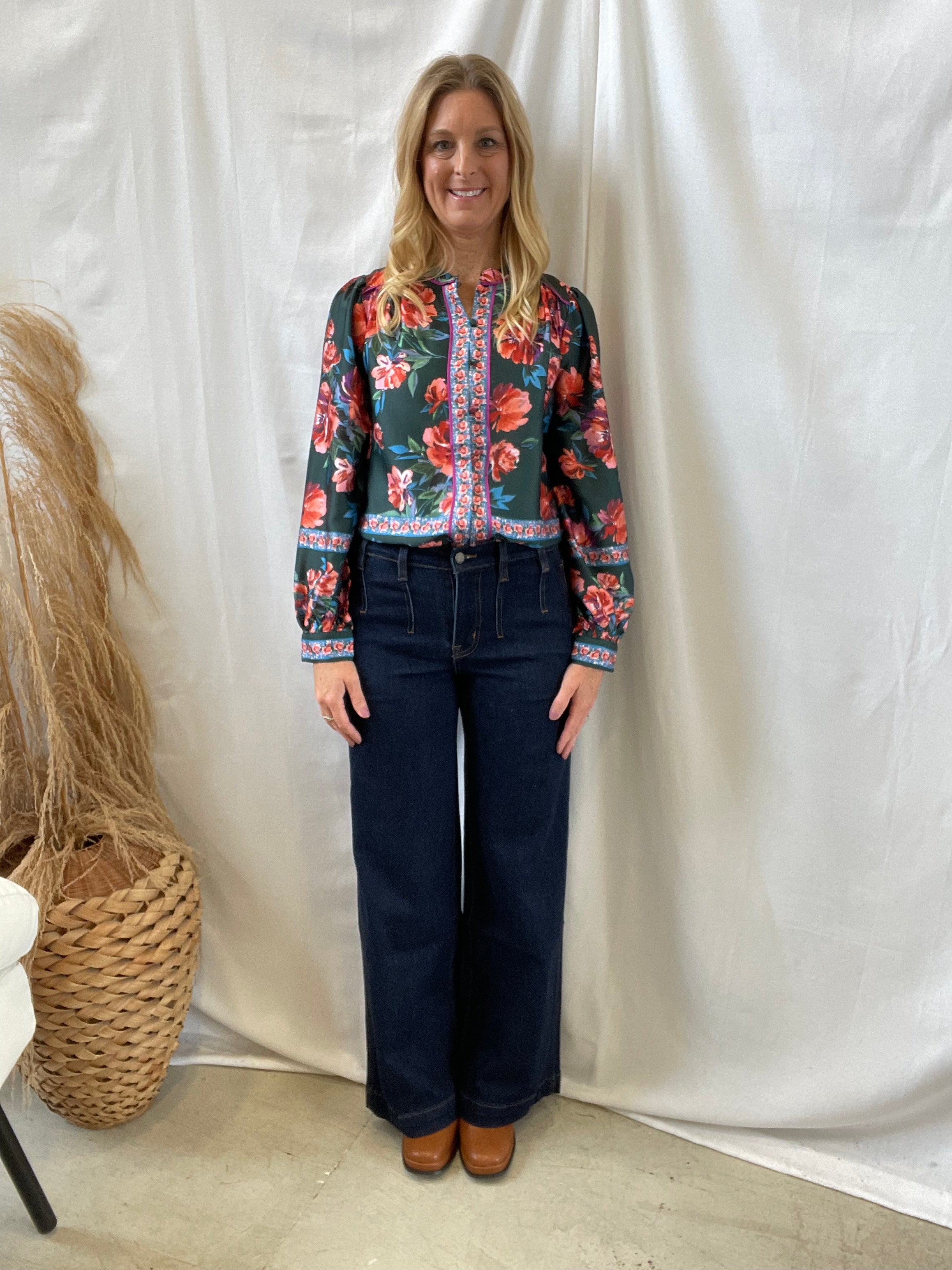 Fate Green Floral Top-Long Sleeve Tops-fate-The Silo Boutique, Women's Fashion Boutique Located in Warren and Grand Forks North Dakota