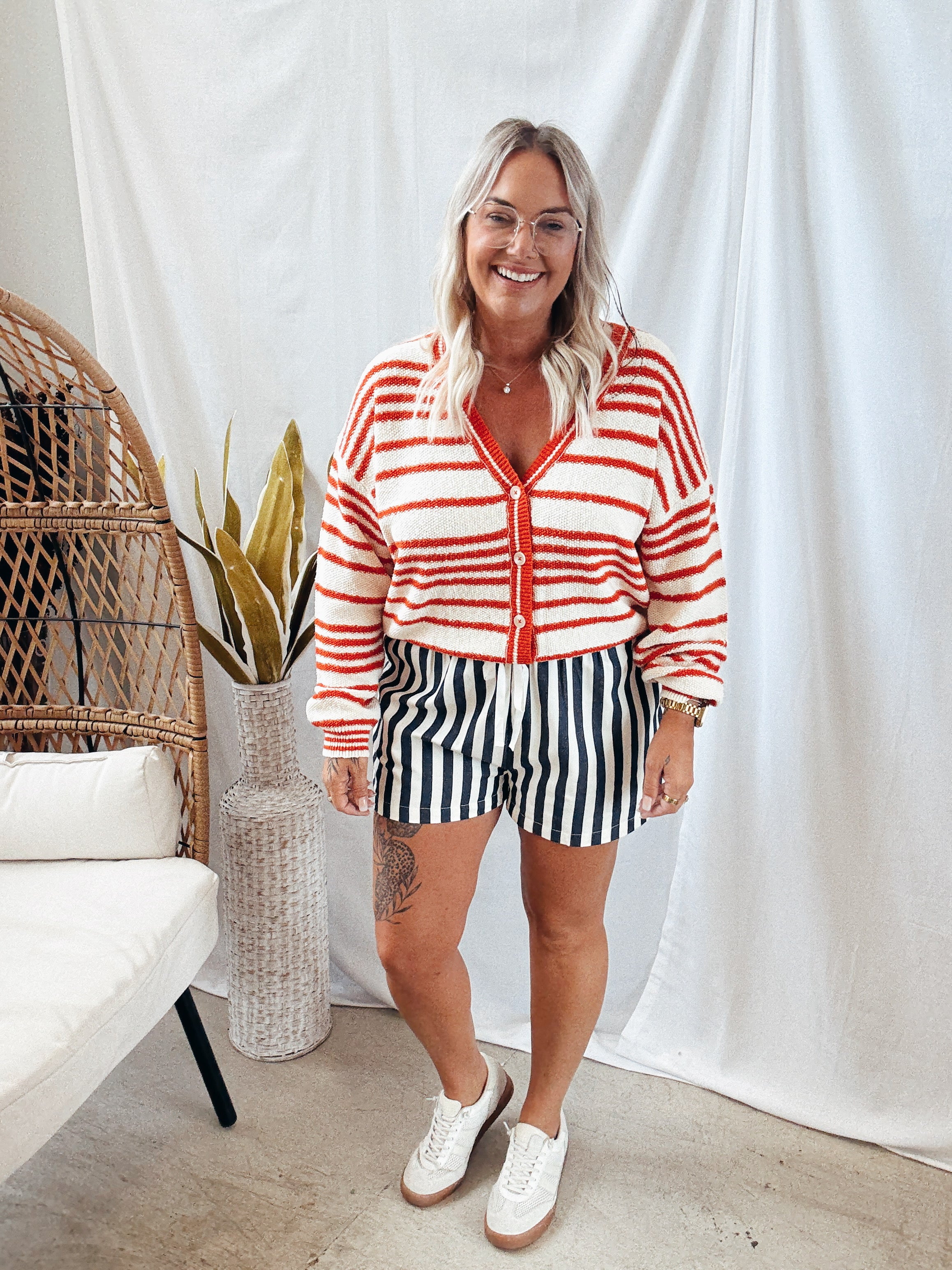 Annie Striped Short-Navy-Shorts-anniewear-The Silo Boutique, Women's Fashion Boutique Located in Warren and Grand Forks North Dakota