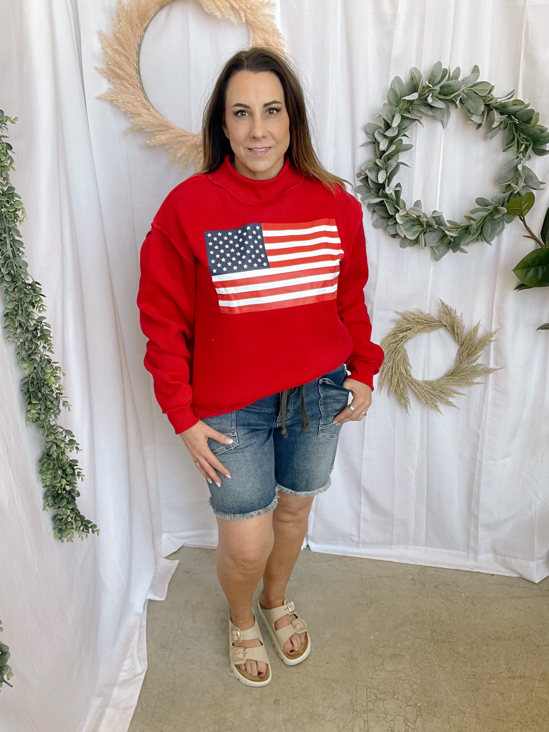 Bucketlist Flag/USA Reversible Sweatshirt-Red-Sweatshirts-bucketlist-The Silo Boutique, Women's Fashion Boutique Located in Warren and Grand Forks North Dakota