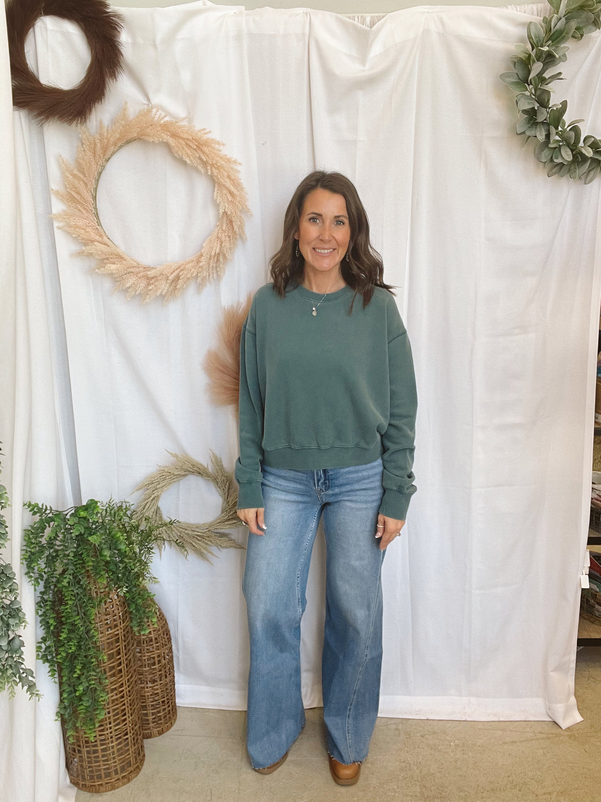 Lillian Crew Sweatshirt-Teal-Sweatshirts-hyfve-The Silo Boutique, Women's Fashion Boutique Located in Warren and Grand Forks North Dakota