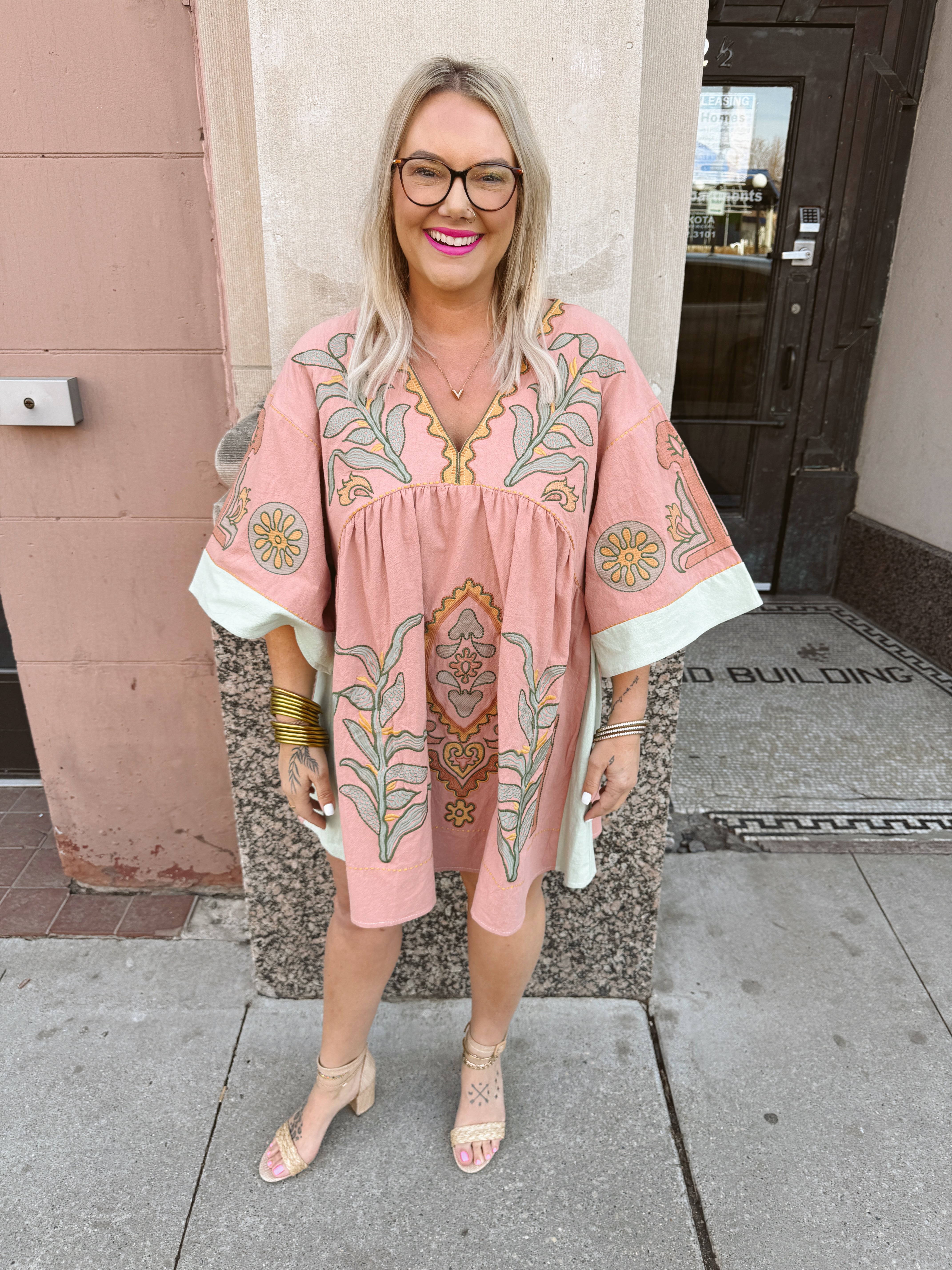 Salmon Embroidery Dress-Dresses-sunyup-The Silo Boutique, Women's Fashion Boutique Located in Warren and Grand Forks North Dakota