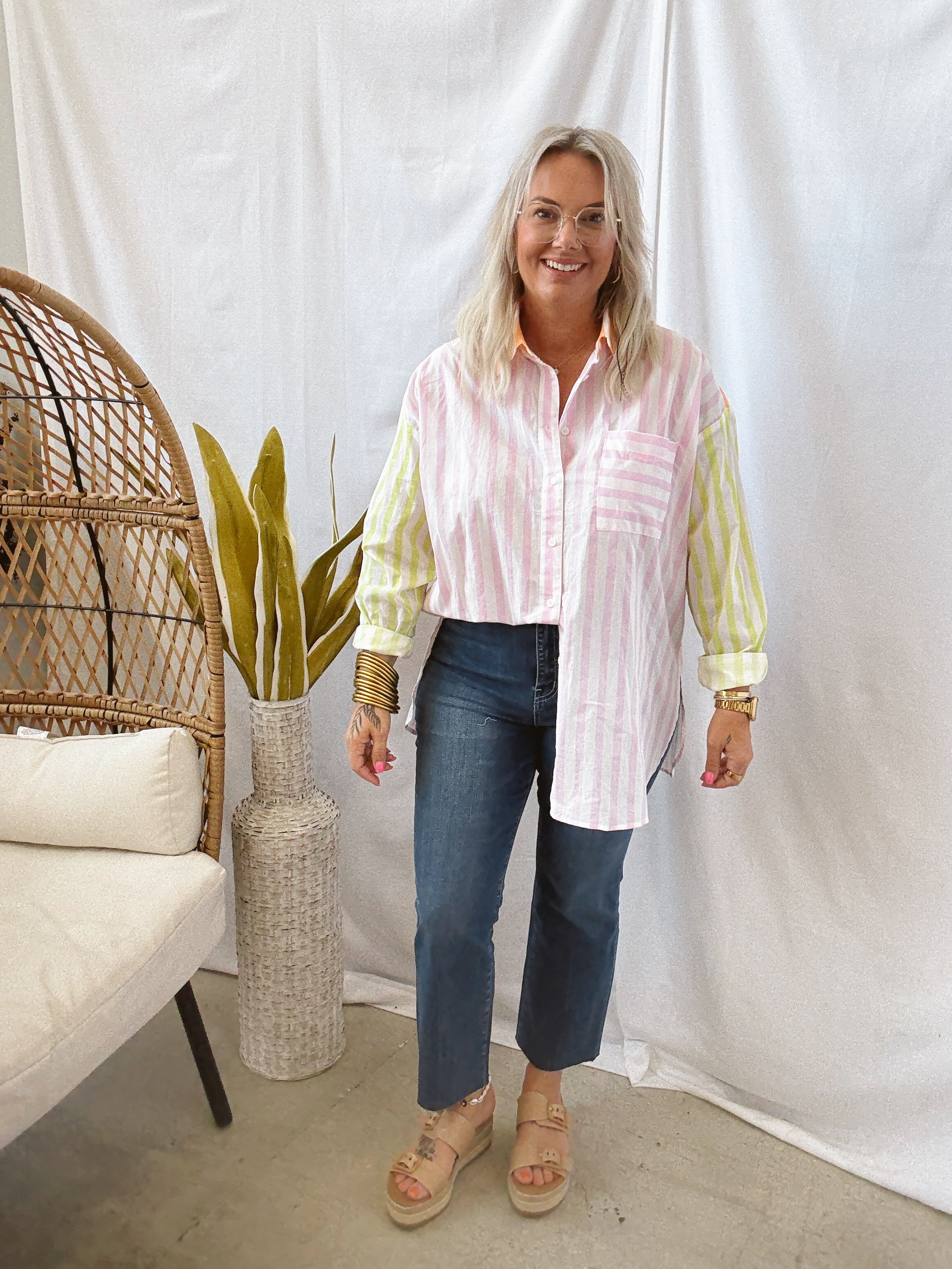 Sherbet Button Down Top-Long Sleeve Tops-in february-The Silo Boutique, Women's Fashion Boutique Located in Warren and Grand Forks North Dakota