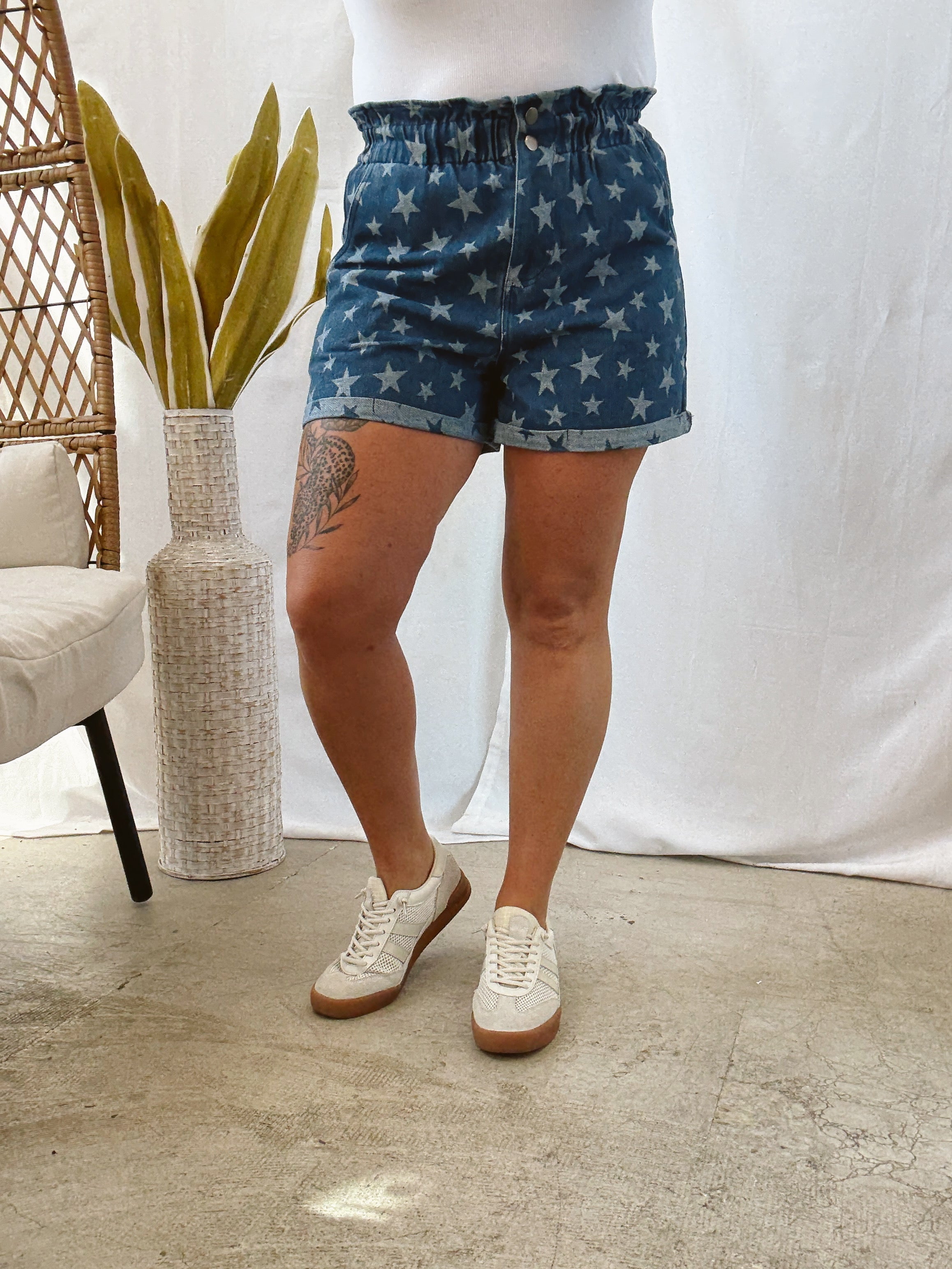 Shoot for the Stars Shorts-Shorts-she and sky-The Silo Boutique, Women's Fashion Boutique Located in Warren and Grand Forks North Dakota