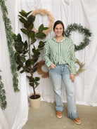 Emory Oversized Green Stripe Top-Long Sleeve Tops-emory park-The Silo Boutique, Women's Fashion Boutique Located in Warren and Grand Forks North Dakota