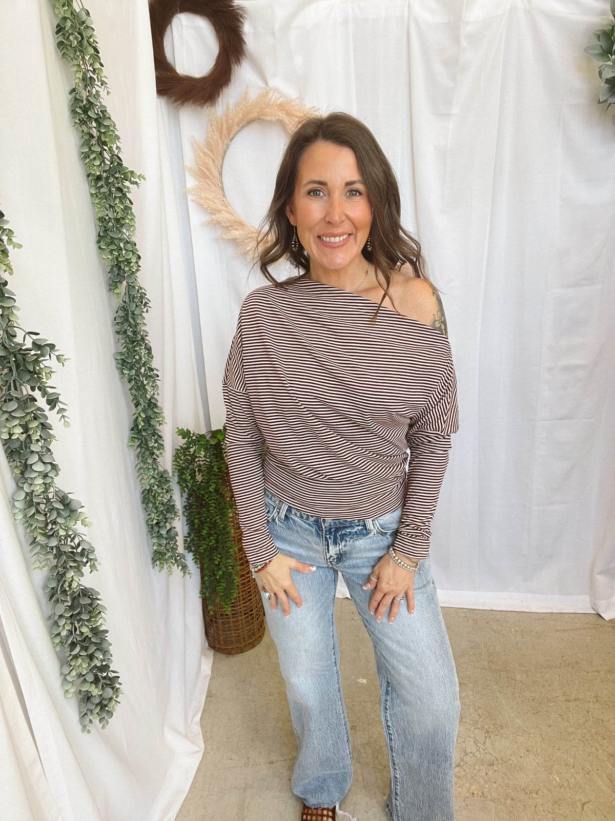 Dottie Striped Knit Top-Burgundy-Long Sleeve Tops-dottie-The Silo Boutique, Women's Fashion Boutique Located in Warren and Grand Forks North Dakota