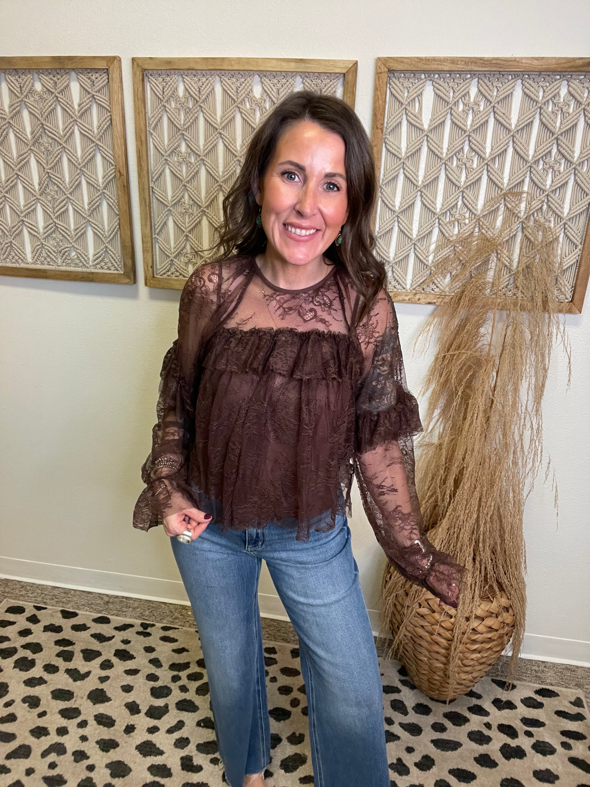 Elan Boho Ruffle Top-Brown-Tank Tops-elan-The Silo Boutique, Women's Fashion Boutique Located in Warren and Grand Forks North Dakota