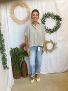 Steph Striped Button Down Top-Short Sleeve Tops-fun2fun-The Silo Boutique, Women's Fashion Boutique Located in Warren and Grand Forks North Dakota