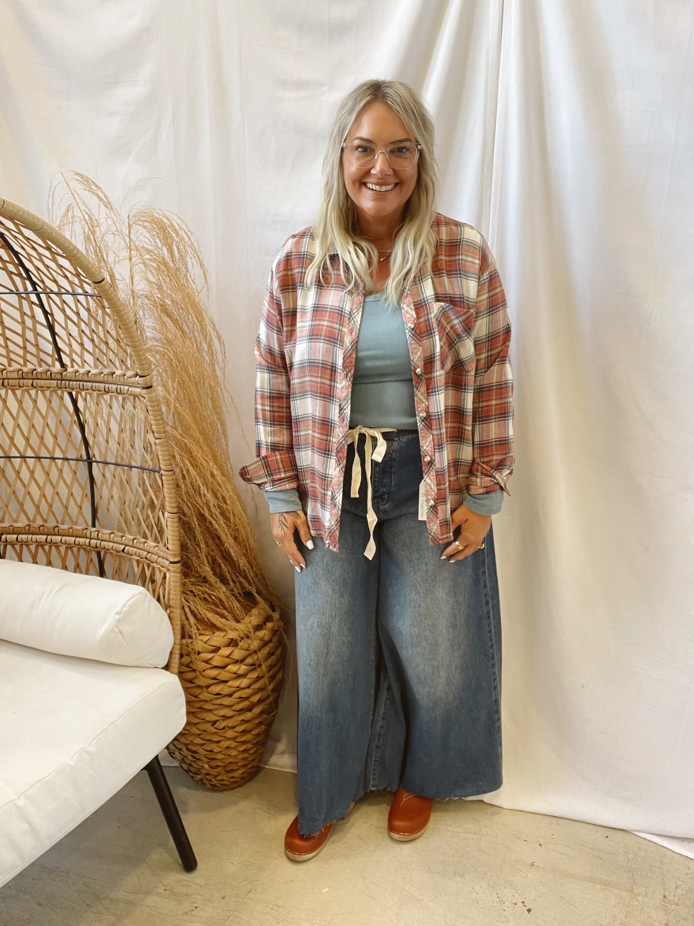 Rosewood Button Down Flannel-Long Sleeve Tops-be cool-The Silo Boutique, Women's Fashion Boutique Located in Warren and Grand Forks North Dakota