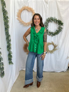 Nikki Flowy Blouse Tank-Green-Tank Tops-entro-The Silo Boutique, Women's Fashion Boutique Located in Warren and Grand Forks North Dakota