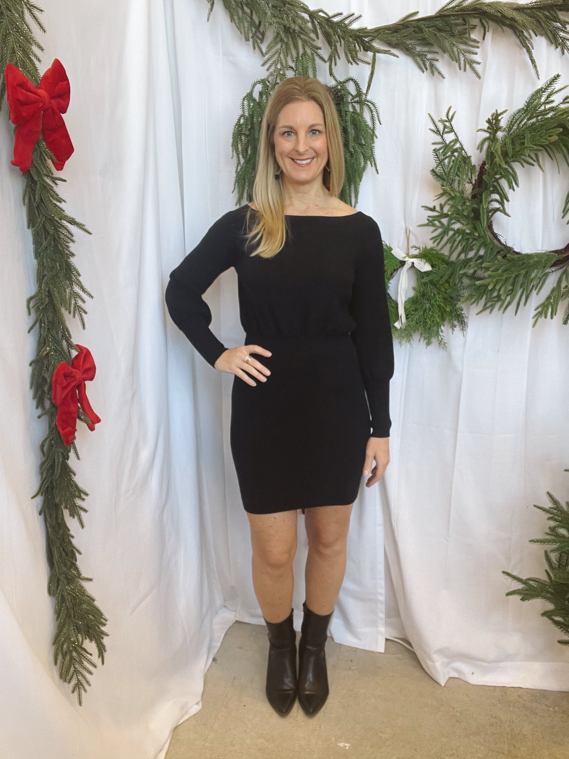 Black Ivy Ribbed Sweater Dress-Dresses-bluivy-The Silo Boutique, Women's Fashion Boutique Located in Warren and Grand Forks North Dakota