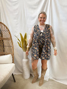 Floral Front Pleated Romper-Jumpsuits & Rompers-bibi-The Silo Boutique, Women's Fashion Boutique Located in Warren and Grand Forks North Dakota
