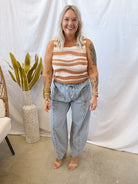 Cream Striped Sweater Tank-Tank Tops-very j-The Silo Boutique, Women's Fashion Boutique Located in Warren and Grand Forks North Dakota