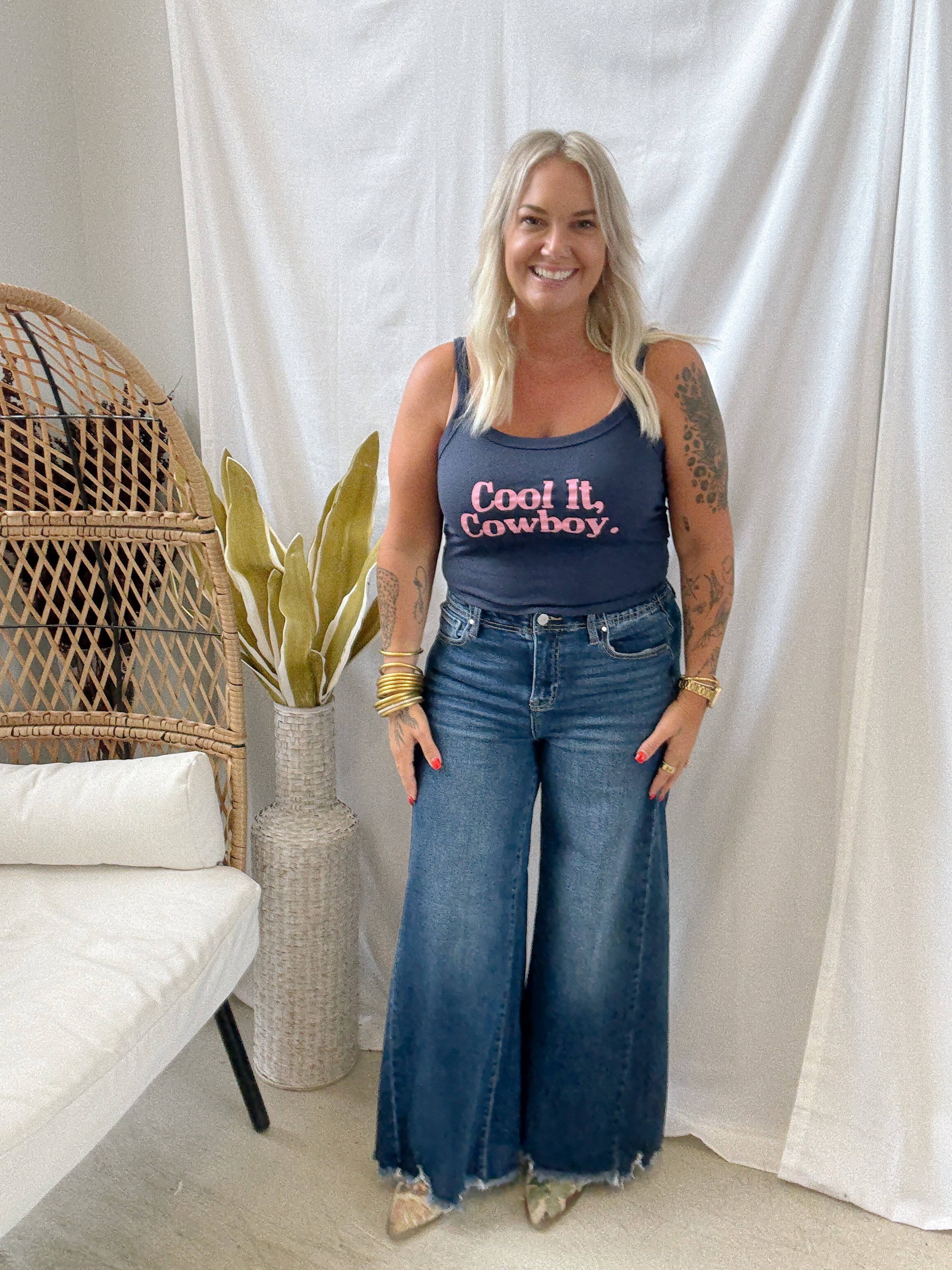 Navy Cool It Cowboy Tank-Tank Tops-charlie southern-The Silo Boutique, Women's Fashion Boutique Located in Warren and Grand Forks North Dakota