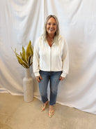 Washed White Mixed Media Hoodie Jacket-Sweatshirts-mystree-The Silo Boutique, Women's Fashion Boutique Located in Warren and Grand Forks North Dakota