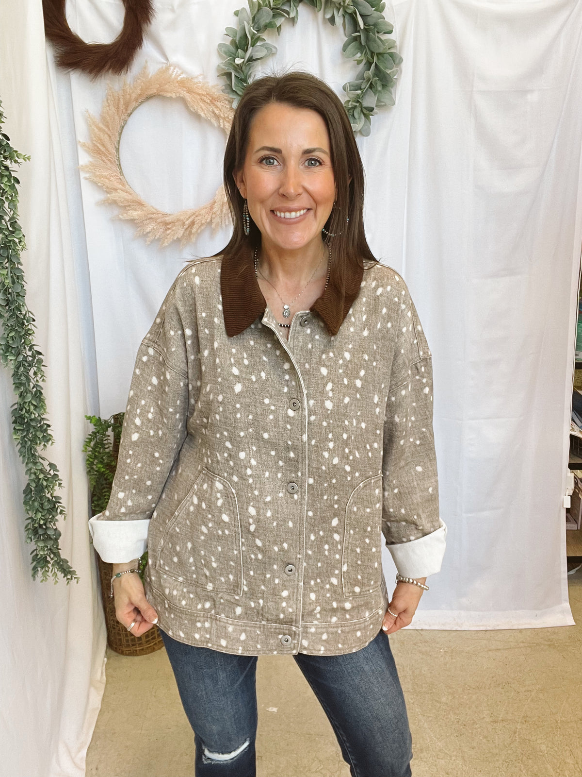 Mocha Bami Denim Jacket-Coats & Jackets-very j-The Silo Boutique, Women's Fashion Boutique Located in Warren and Grand Forks North Dakota