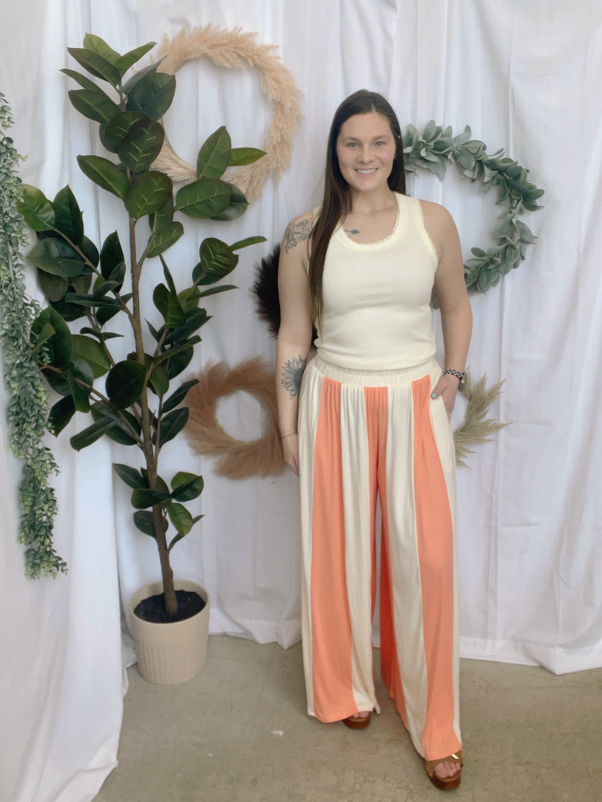 Havana Pants-Salmon Cream-Pants-by together-The Silo Boutique, Women's Fashion Boutique Located in Warren and Grand Forks North Dakota