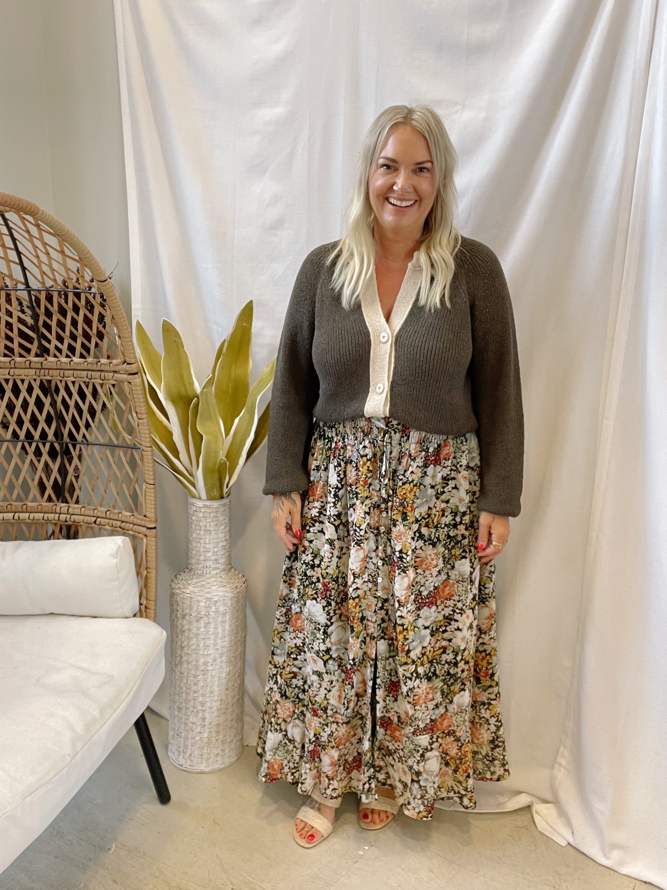 Black Floral Mix Maxi Skirt-Skirts-promesa-The Silo Boutique, Women's Fashion Boutique Located in Warren and Grand Forks North Dakota