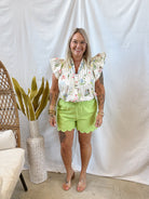 Lime Scalloped Shorts-Final Sale-Shorts-ENTRO-The Silo Boutique, Women's Fashion Boutique Located in Warren and Grand Forks North Dakota