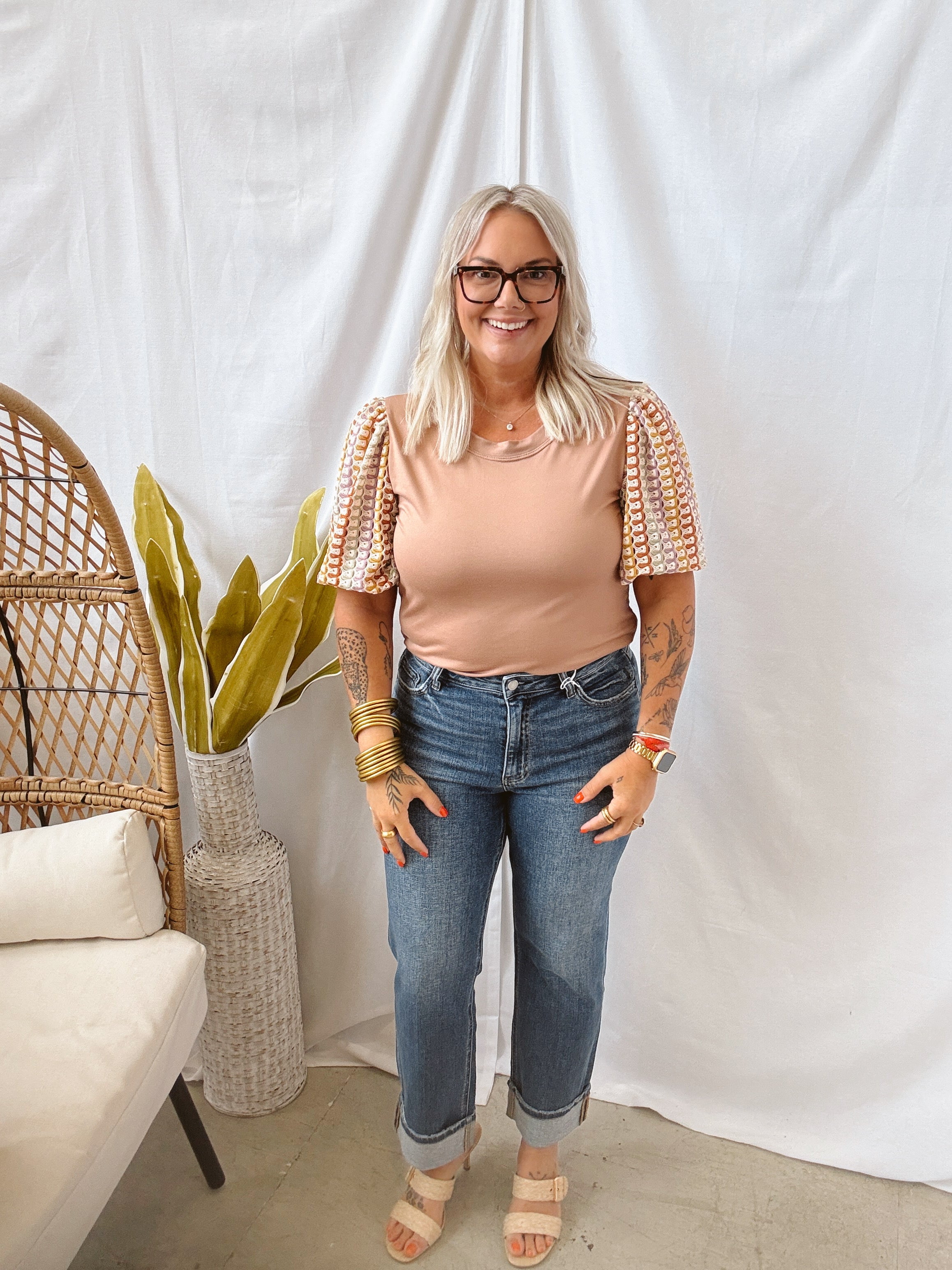 Truffle Top with Fun Sleeve Detail-Short Sleeve Tops-les amis-The Silo Boutique, Women's Fashion Boutique Located in Warren and Grand Forks North Dakota
