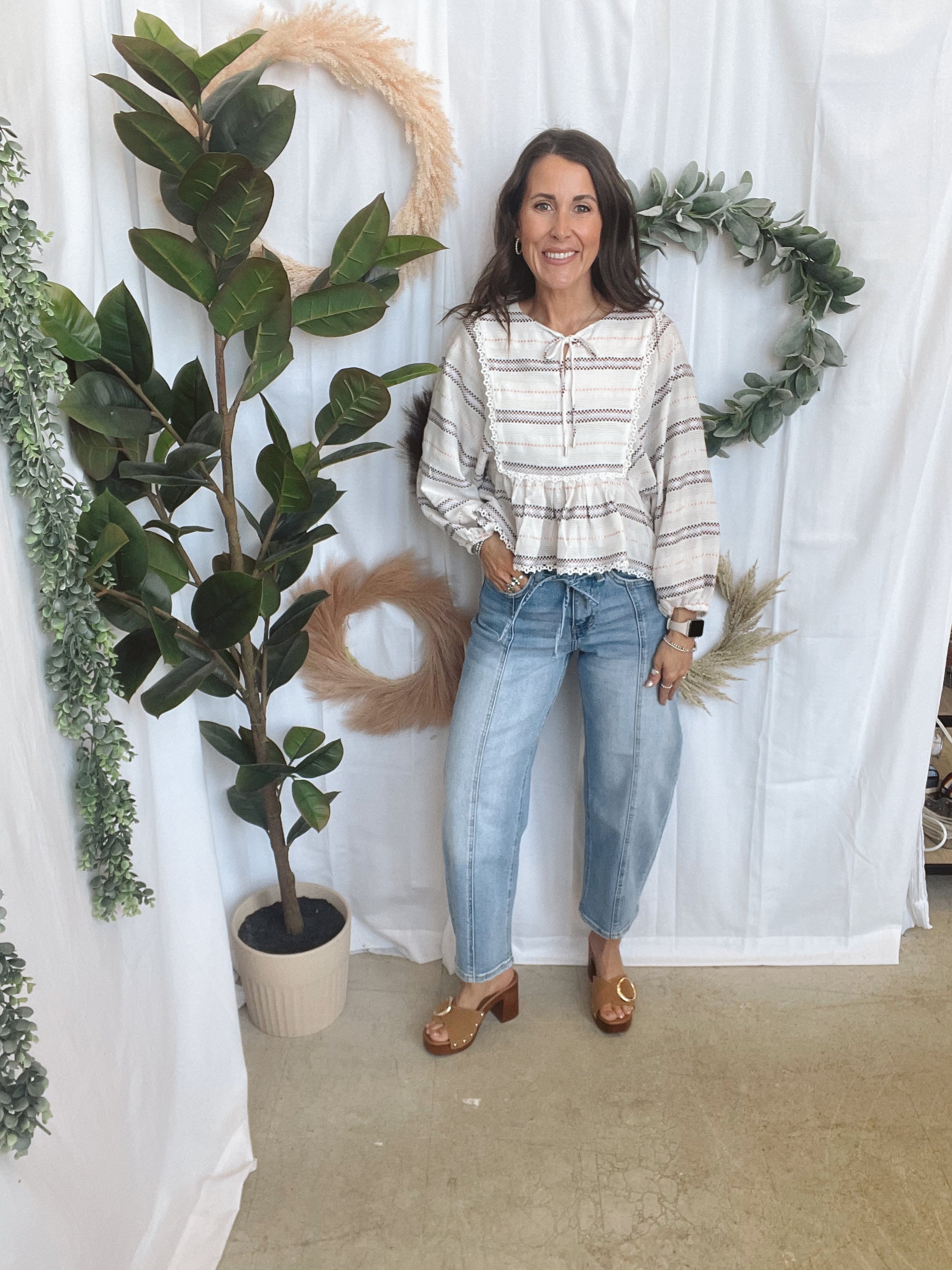 Skies Stripe Peplum Top-Long Sleeve Tops-skies are blue-The Silo Boutique, Women's Fashion Boutique Located in Warren and Grand Forks North Dakota