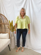 Elegant Scalloped Eyelet Top-Chartreuse-Short Sleeve Tops-in february-The Silo Boutique, Women's Fashion Boutique Located in Warren and Grand Forks North Dakota