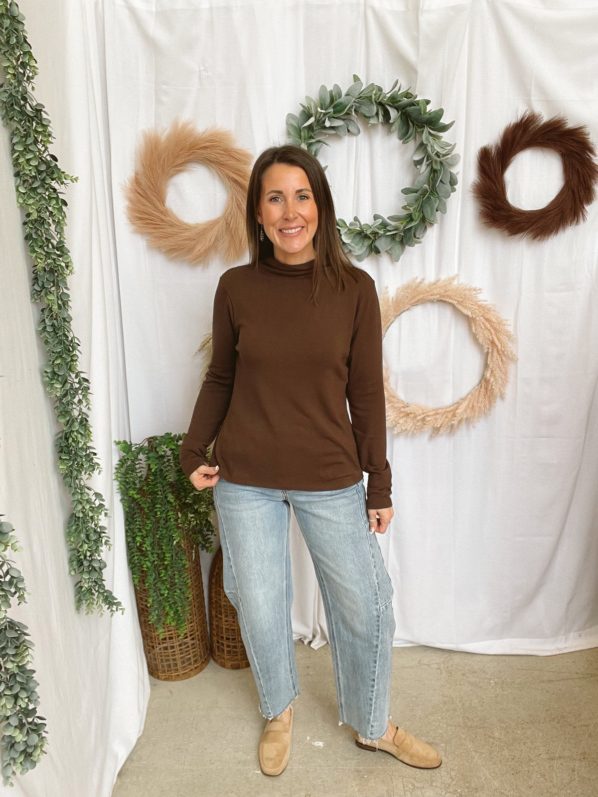 Lana Mock Long Sleeve Top-Mocha-Long Sleeve Tops-staccato-The Silo Boutique, Women's Fashion Boutique Located in Warren and Grand Forks North Dakota