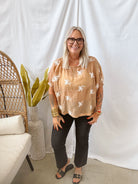 Cappuccino Embroidered Top-Short Sleeve Tops-eesome-The Silo Boutique, Women's Fashion Boutique Located in Warren and Grand Forks North Dakota