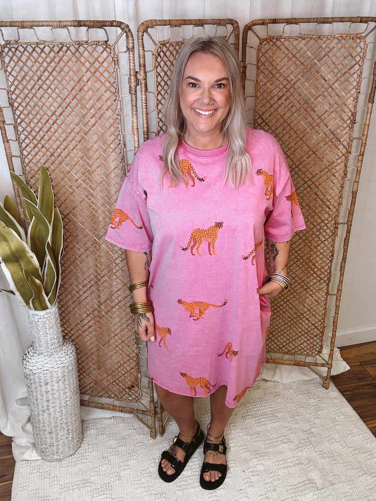 Pink Cheetah T Shirt Dress-Dresses-easel-The Silo Boutique, Women's Fashion Boutique Located in Warren and Grand Forks North Dakota