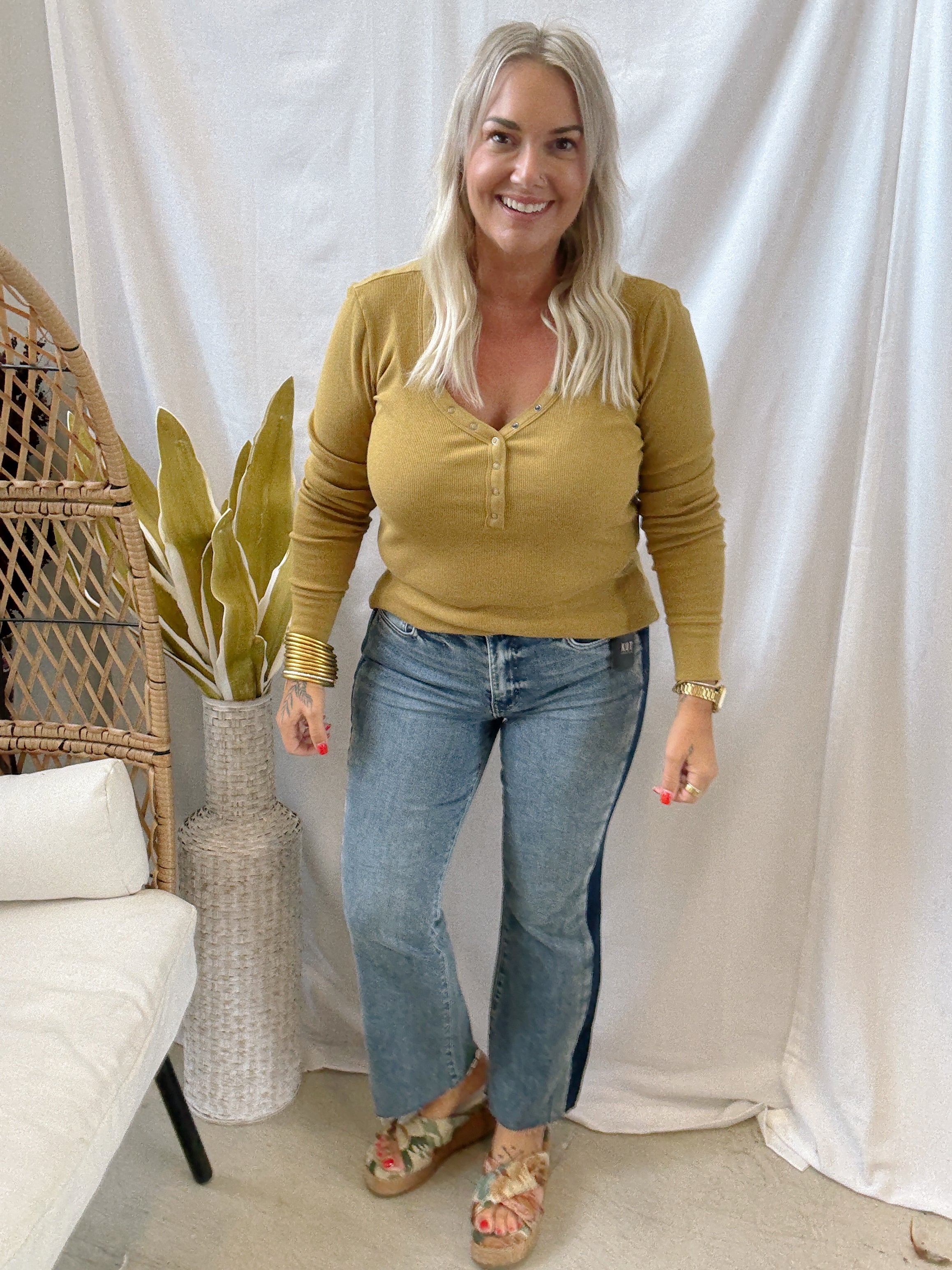 Cool Dijon Snap Neck Long Sleeve Top-Long Sleeve Tops-be cool-The Silo Boutique, Women's Fashion Boutique Located in Warren and Grand Forks North Dakota