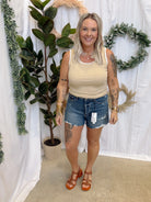 Blanket Stitch Tank Top-Taupe-Short Sleeve Tops-staccato-The Silo Boutique, Women's Fashion Boutique Located in Warren and Grand Forks North Dakota