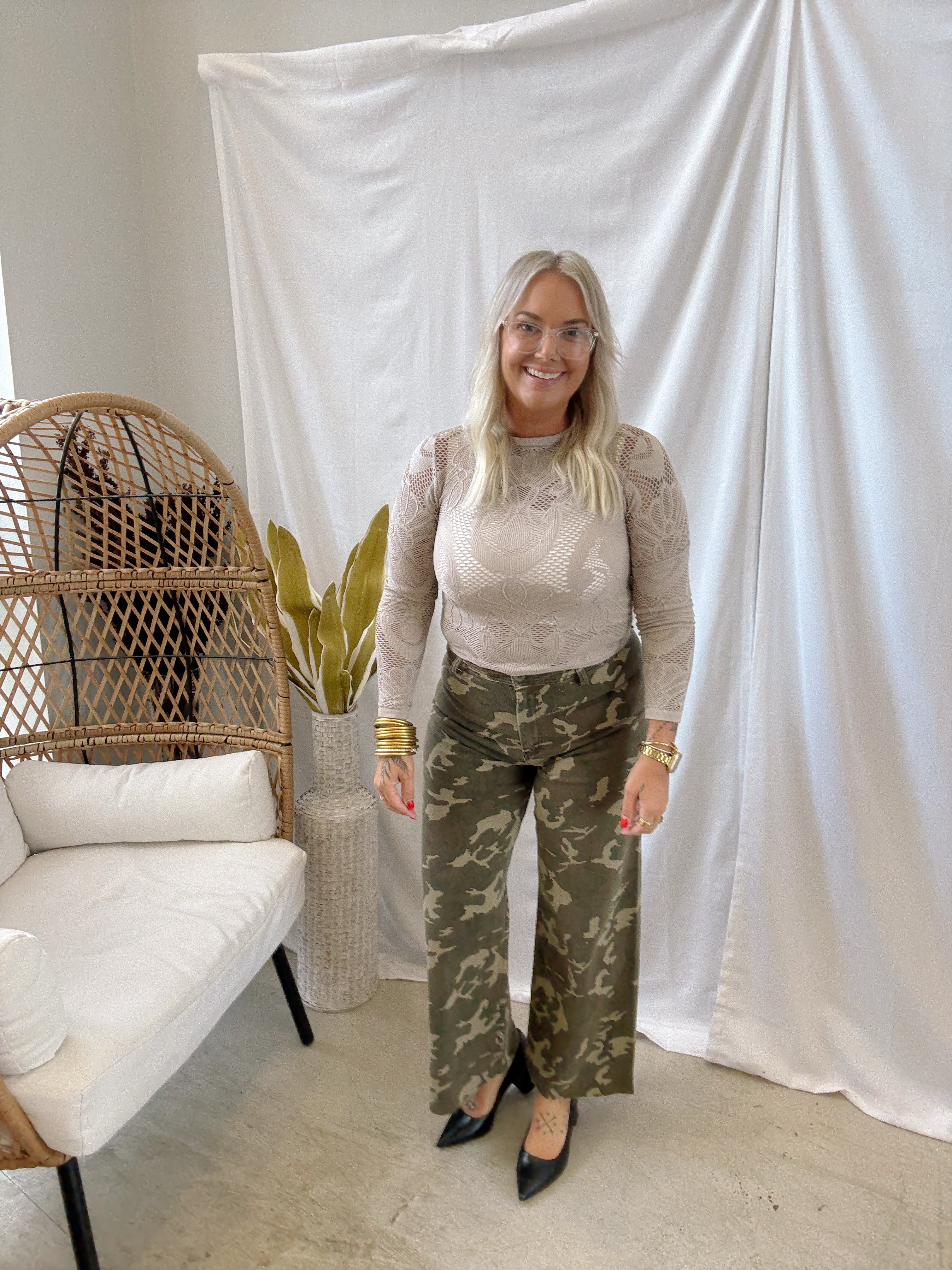 Knit Seamless Jacquard Top-Mocha-Long Sleeve Tops-by together-The Silo Boutique, Women's Fashion Boutique Located in Warren and Grand Forks North Dakota