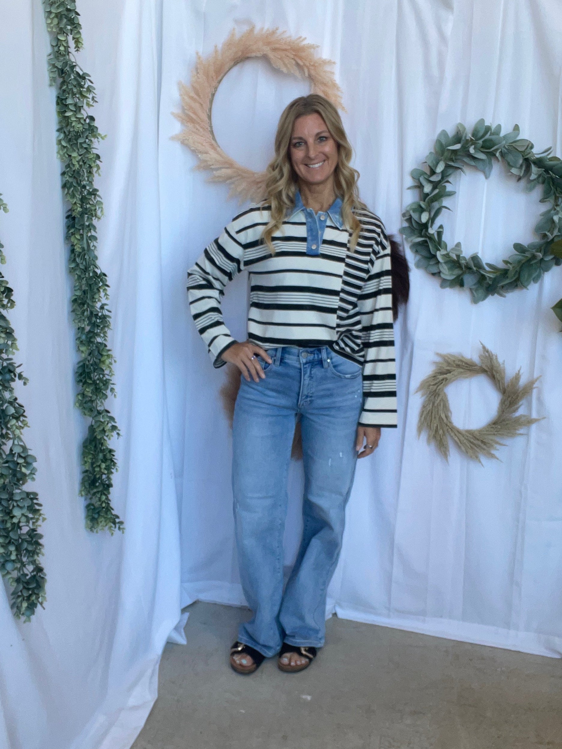 Ivory and Black Long Sleeve Polo Top-Long Sleeve Tops-mystree-The Silo Boutique, Women's Fashion Boutique Located in Warren and Grand Forks North Dakota