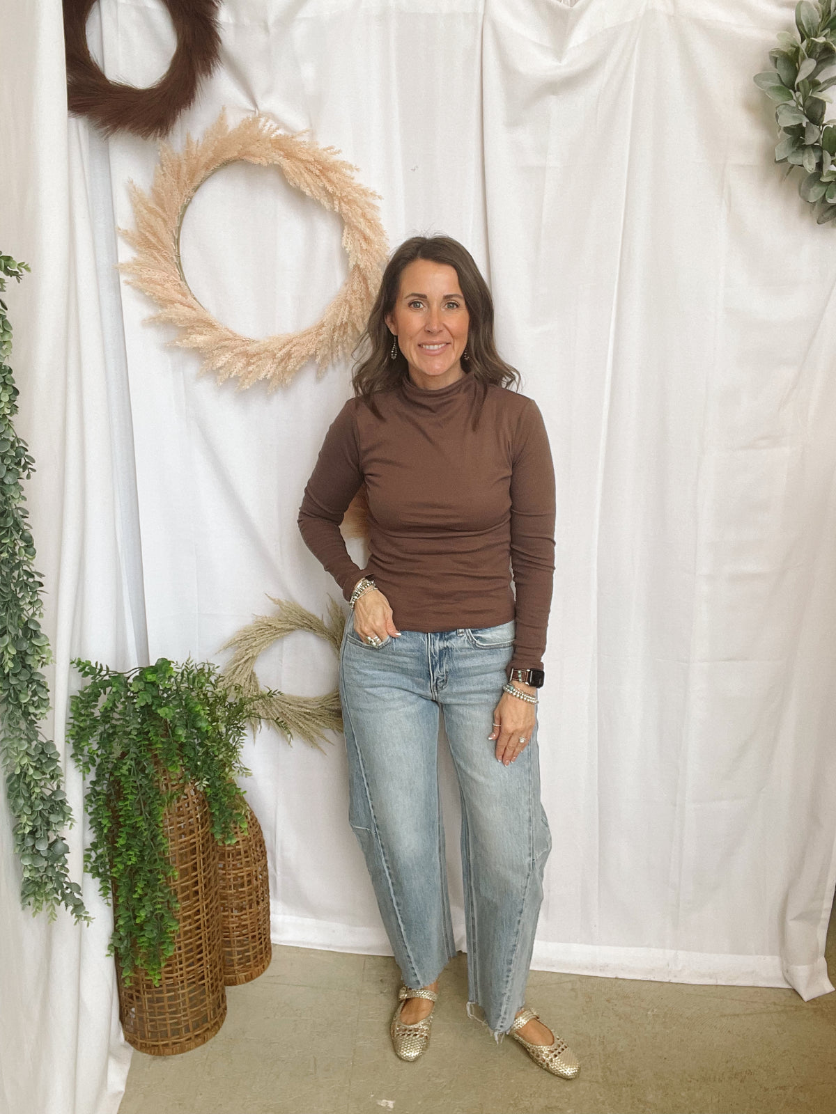 Amy Mock Neck Top-Brown-Long Sleeve Tops-hyfve-The Silo Boutique, Women's Fashion Boutique Located in Warren and Grand Forks North Dakota