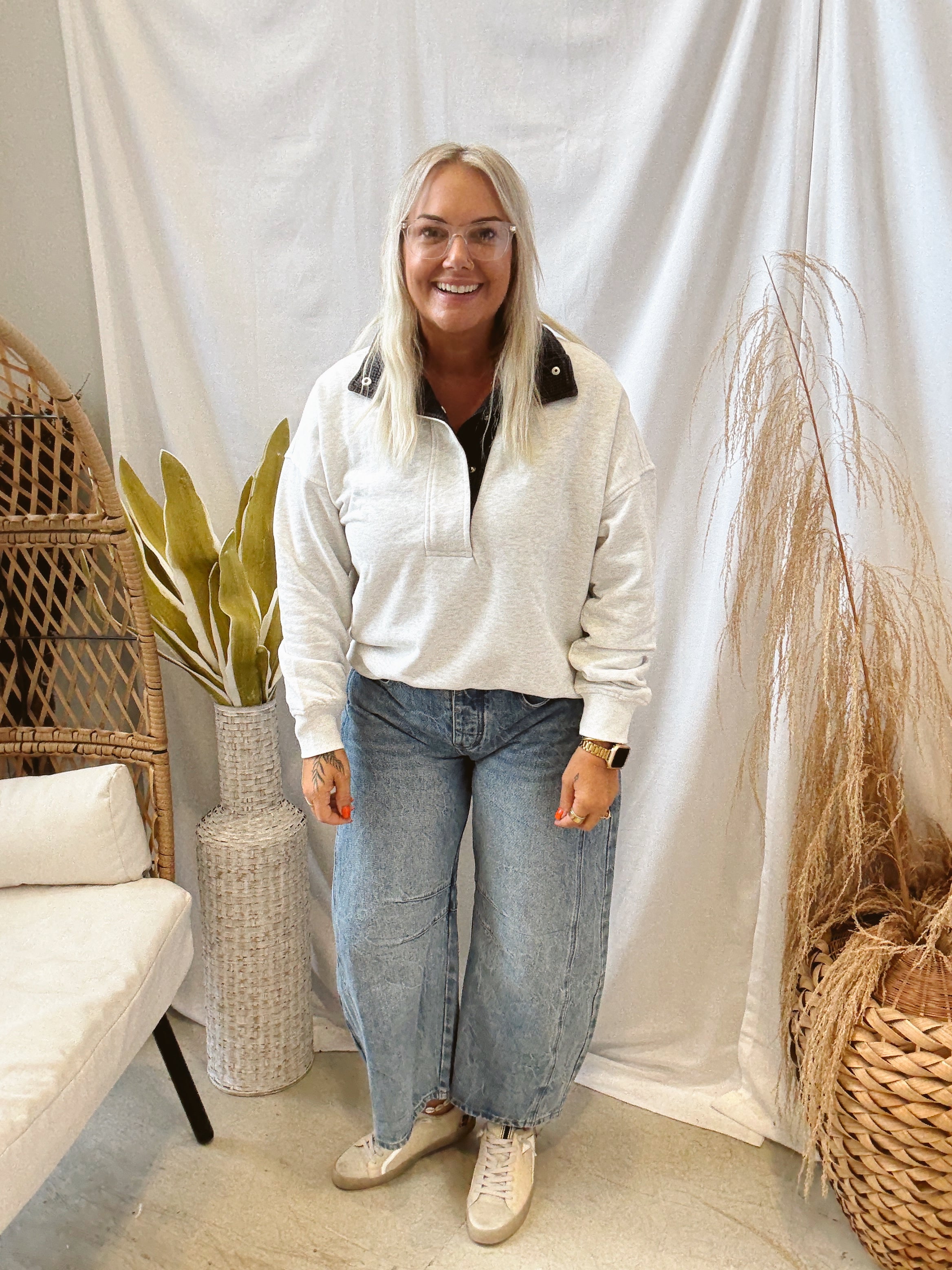 Gray Quarter Pullover Sweatshirt-Sweatshirts-hem and thread-The Silo Boutique, Women's Fashion Boutique Located in Warren and Grand Forks North Dakota