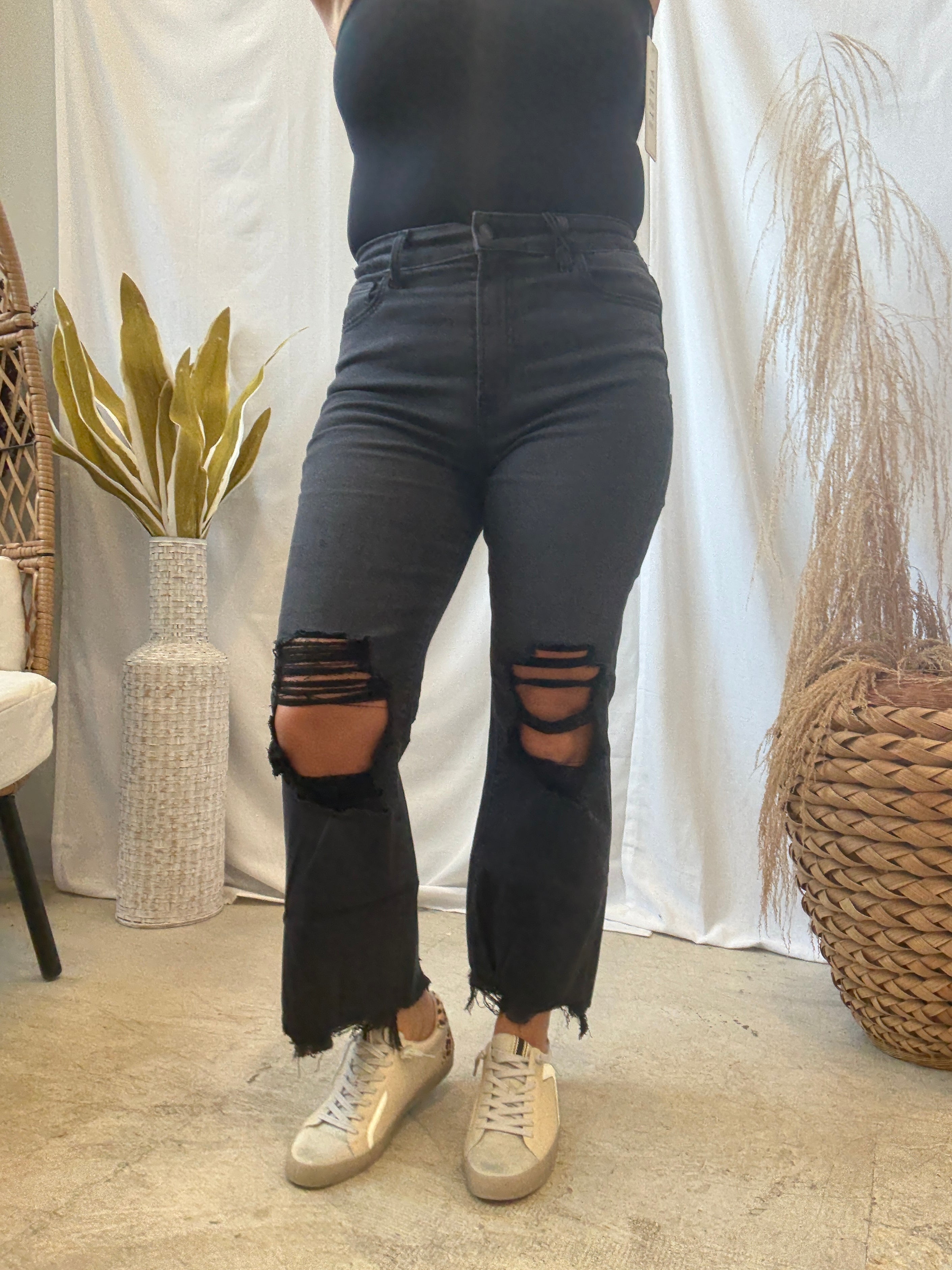 Zoe Black Destructed Washed Jeans-Jeans-Zenana-The Silo Boutique, Women's Fashion Boutique Located in Warren and Grand Forks North Dakota