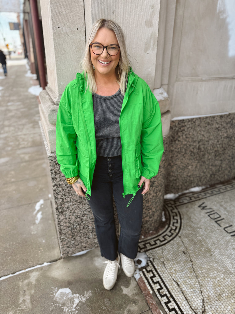 Apple Green Hooded Windbreaker Jacket-Coats & Jackets-love tree-The Silo Boutique, Women's Fashion Boutique Located in Warren and Grand Forks North Dakota